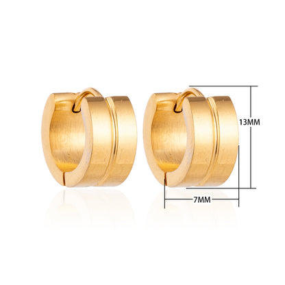 Stainless Steel Huggie Earrings Thin Slot Gold Color 13mm - Women