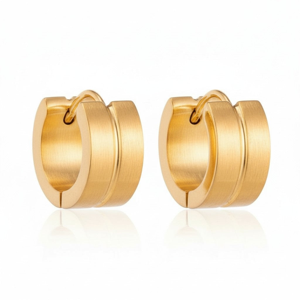 Stainless Steel Huggie Earrings Thin Slot Gold Color 13mm - Women