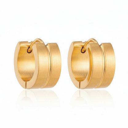 Stainless Steel Huggie Earrings Thin Slot Gold Color 13mm - Women