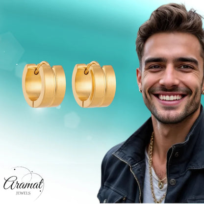 Stainless Steel Huggie Earrings Thin Slot Gold Color 13mm - Women