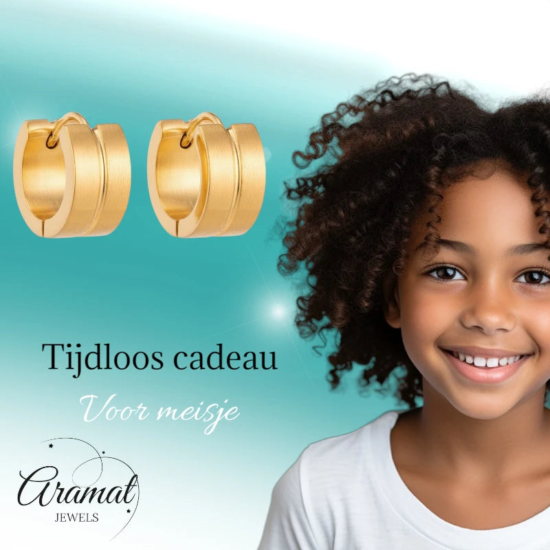 Stainless Steel Huggie Earrings Thin Slot Gold Color 13mm - Women