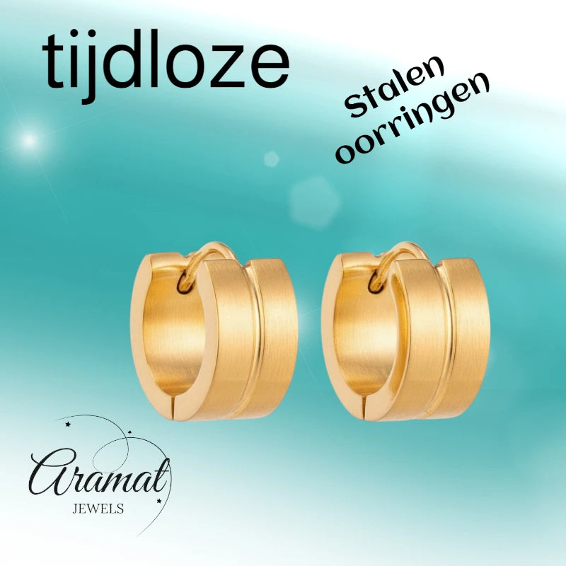 Stainless Steel Huggie Earrings Thin Slot Gold Color 13mm - Women
