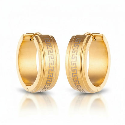 Boucles d'oreilles unisexes – 13 mm, motif créole grec miniature, acier inoxydable doré 