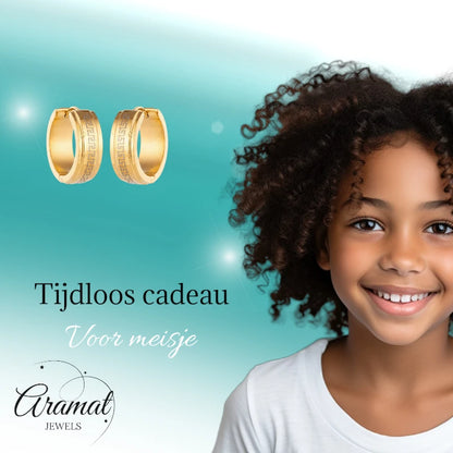 Boucles d'oreilles unisexes – 13 mm, motif créole grec miniature, acier inoxydable doré 