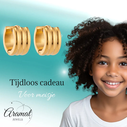 Earrings – 13mm Mini Creole Stripe Design Stainless Steel Gold Color Unisex