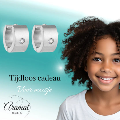 Earrings – 13mm Mini Creole Zirconia Accent Stainless Steel Silver Color Unisex