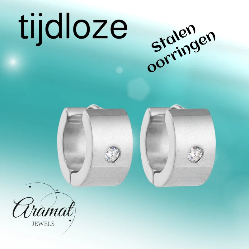 Earrings – 13mm Mini Creole Zirconia Accent Stainless Steel Silver Color Unisex