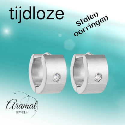 Earrings – 13mm Mini Creole Zirconia Accent Stainless Steel Silver Color Unisex
