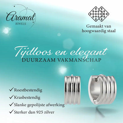 Stainless Steel Mini Huggie Hoop Earrings Stripe Silver Color 13mm - Unisex Child