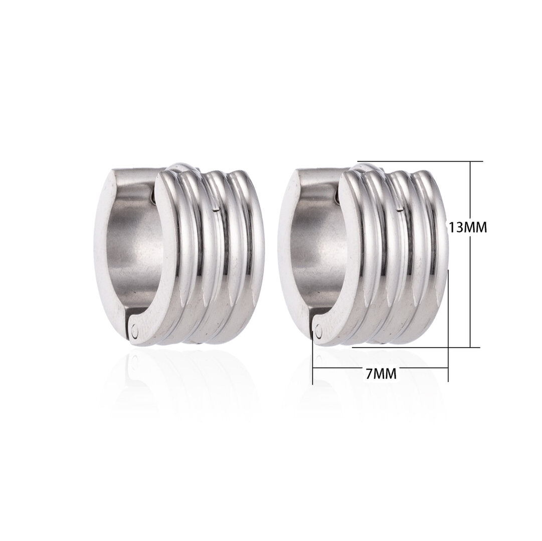 Stainless Steel Mini Huggie Hoop Earrings Stripe Silver Color 13mm - Unisex Child