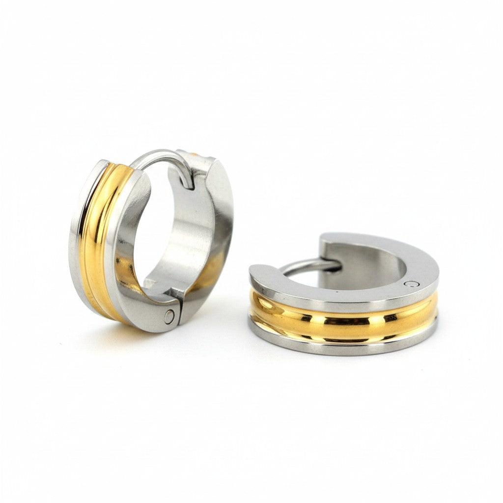 Stainless Steel Bicolor Hoop Earrings Gold Silver 20mm - Huggie Earrings Unisex 