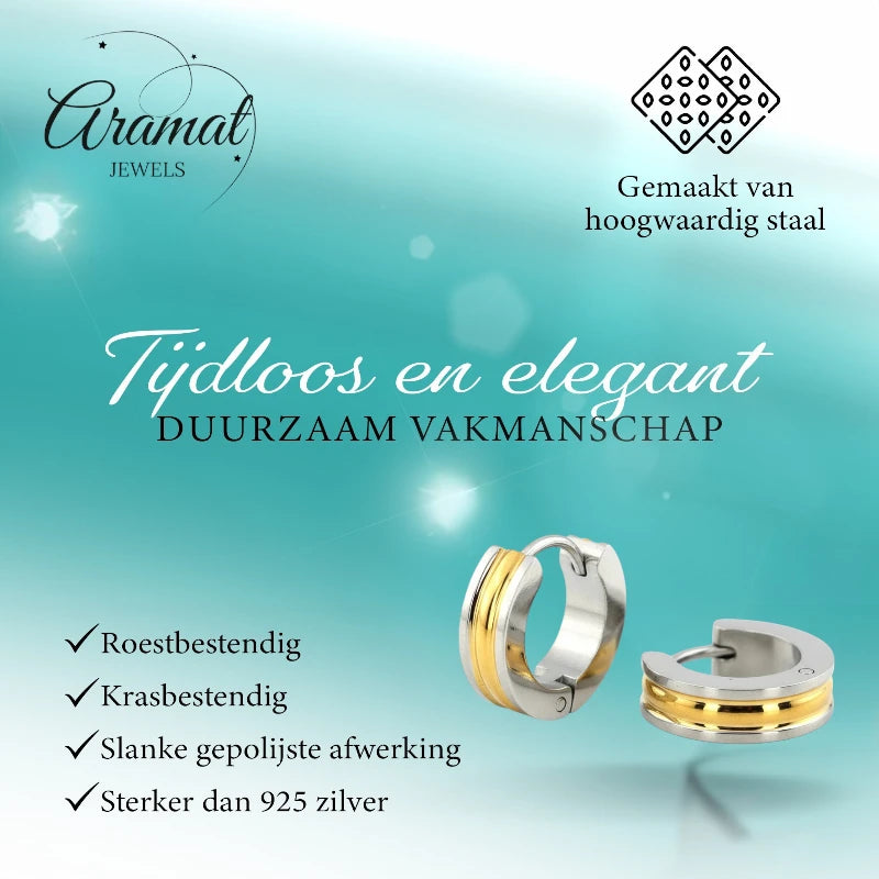 Stainless Steel Bicolor Hoop Earrings Gold Silver 20mm - Huggie Earrings Unisex 