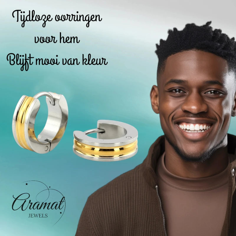 Stainless Steel Bicolor Hoop Earrings Gold Silver 20mm - Huggie Earrings Unisex 