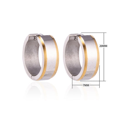 Earrings – 20mm Bicolor Stripe Stainless Steel Silver/Gold Color Unisex