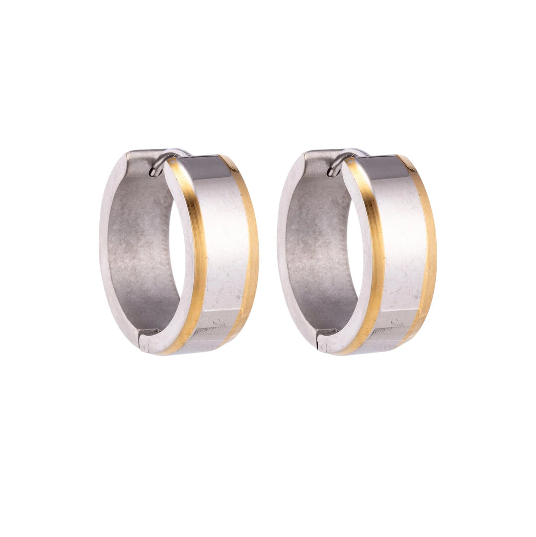 Earrings – 20mm Bicolor Stripe Stainless Steel Silver/Gold Color Unisex