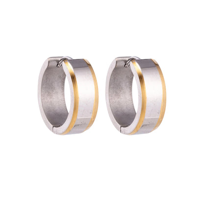 Earrings – 20mm Bicolor Stripe Stainless Steel Silver/Gold Color Unisex