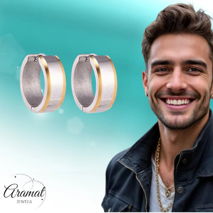 Earrings – 20mm Bicolor Stripe Stainless Steel Silver/Gold Color Unisex