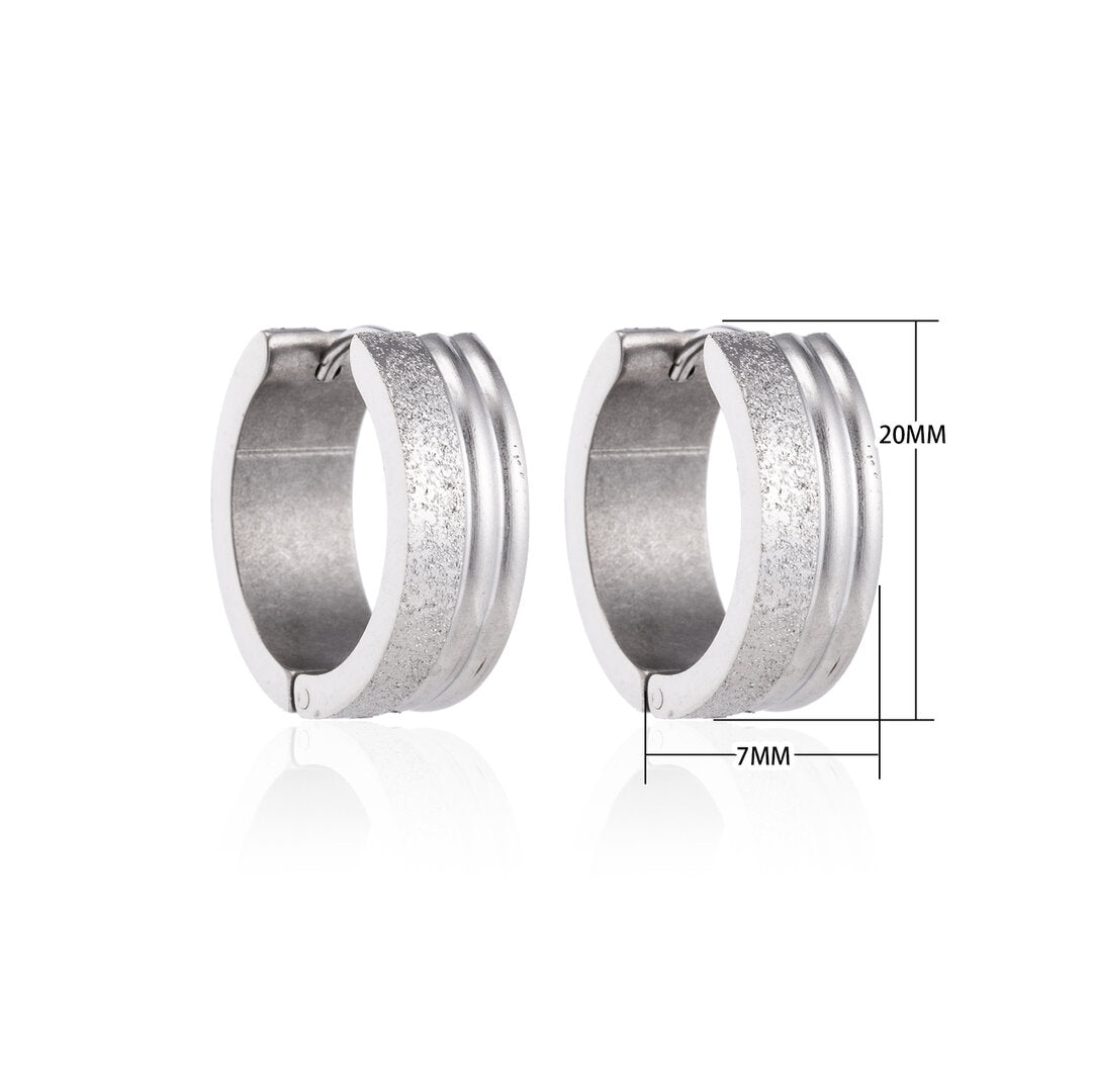 Earrings – 20mm Hoop Earrings Duo Finish Sandblasted Gloss Stainless Steel Silver Color Unisex