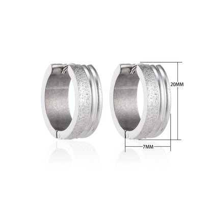 Earrings – 20mm Hoop Earrings Duo Finish Sandblasted Gloss Stainless Steel Silver Color Unisex