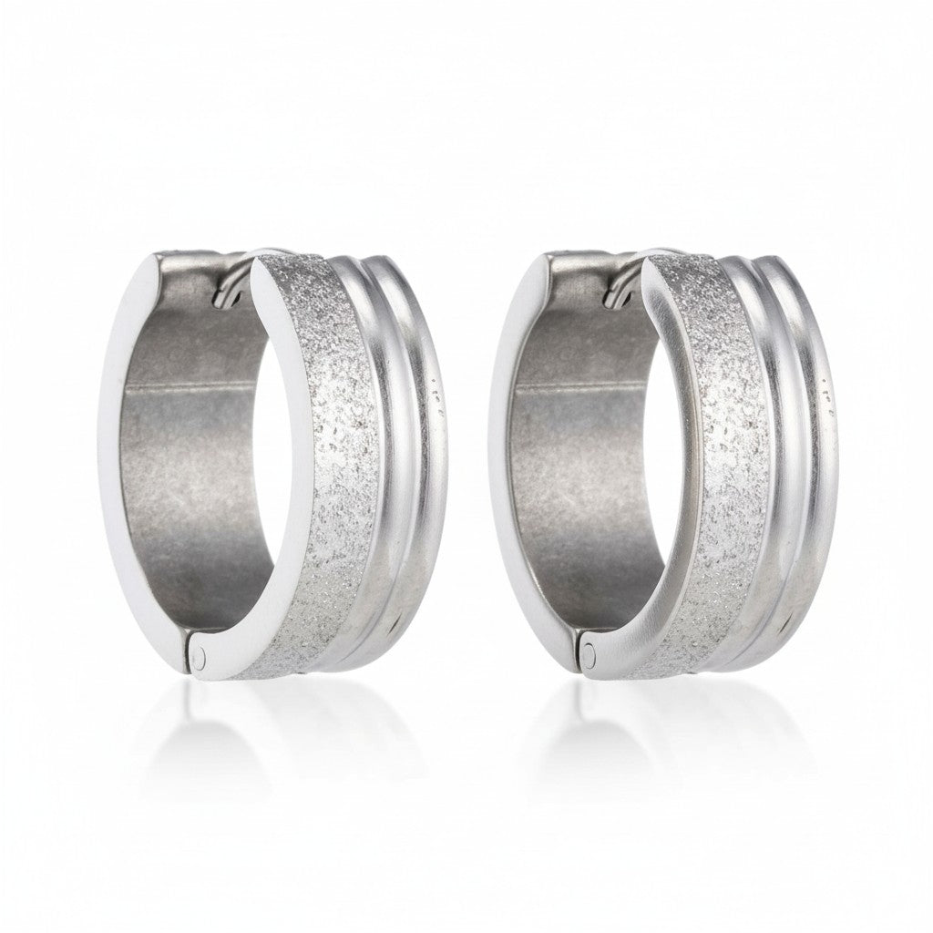 Earrings – 20mm Hoop Earrings Duo Finish Sandblasted Gloss Stainless Steel Silver Color Unisex