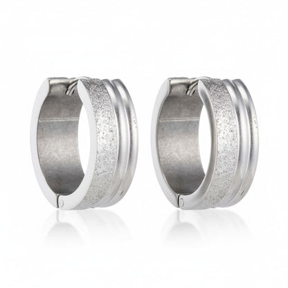 Earrings – 20mm Hoop Earrings Duo Finish Sandblasted Gloss Stainless Steel Silver Color Unisex