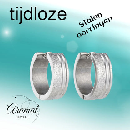 Earrings – 20mm Hoop Earrings Duo Finish Sandblasted Gloss Stainless Steel Silver Color Unisex
