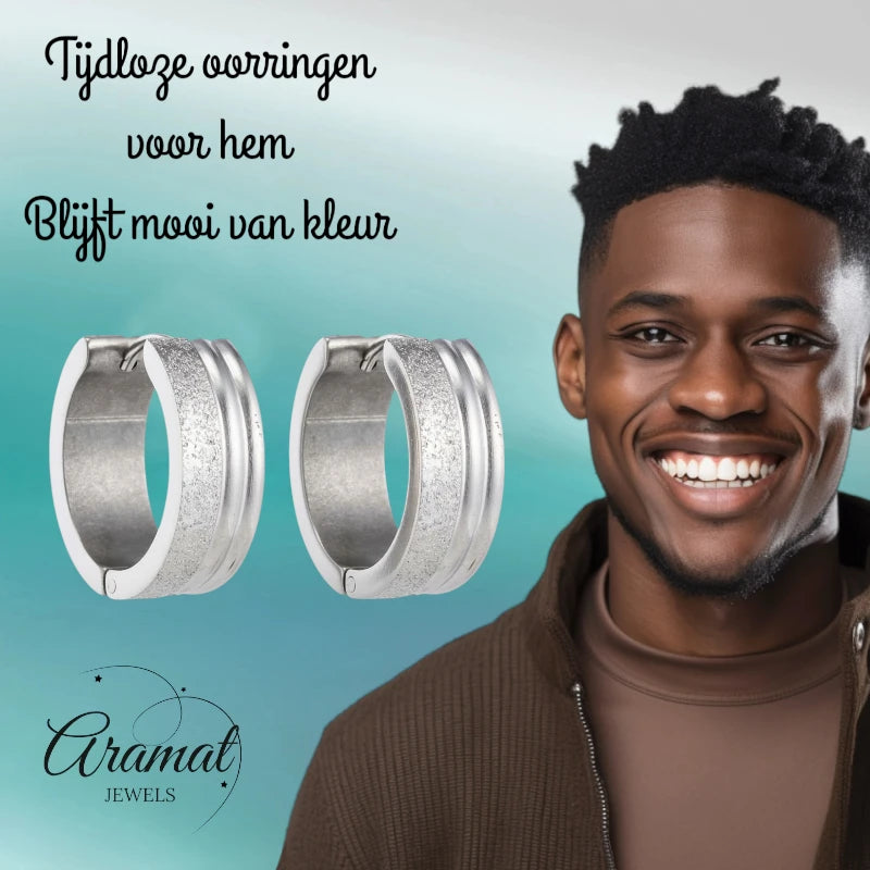 Earrings – 20mm Hoop Earrings Duo Finish Sandblasted Gloss Stainless Steel Silver Color Unisex