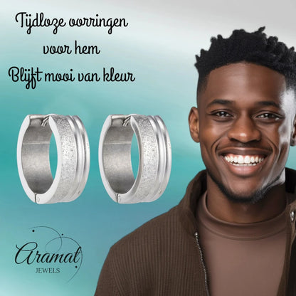 Earrings – 20mm Hoop Earrings Duo Finish Sandblasted Gloss Stainless Steel Silver Color Unisex