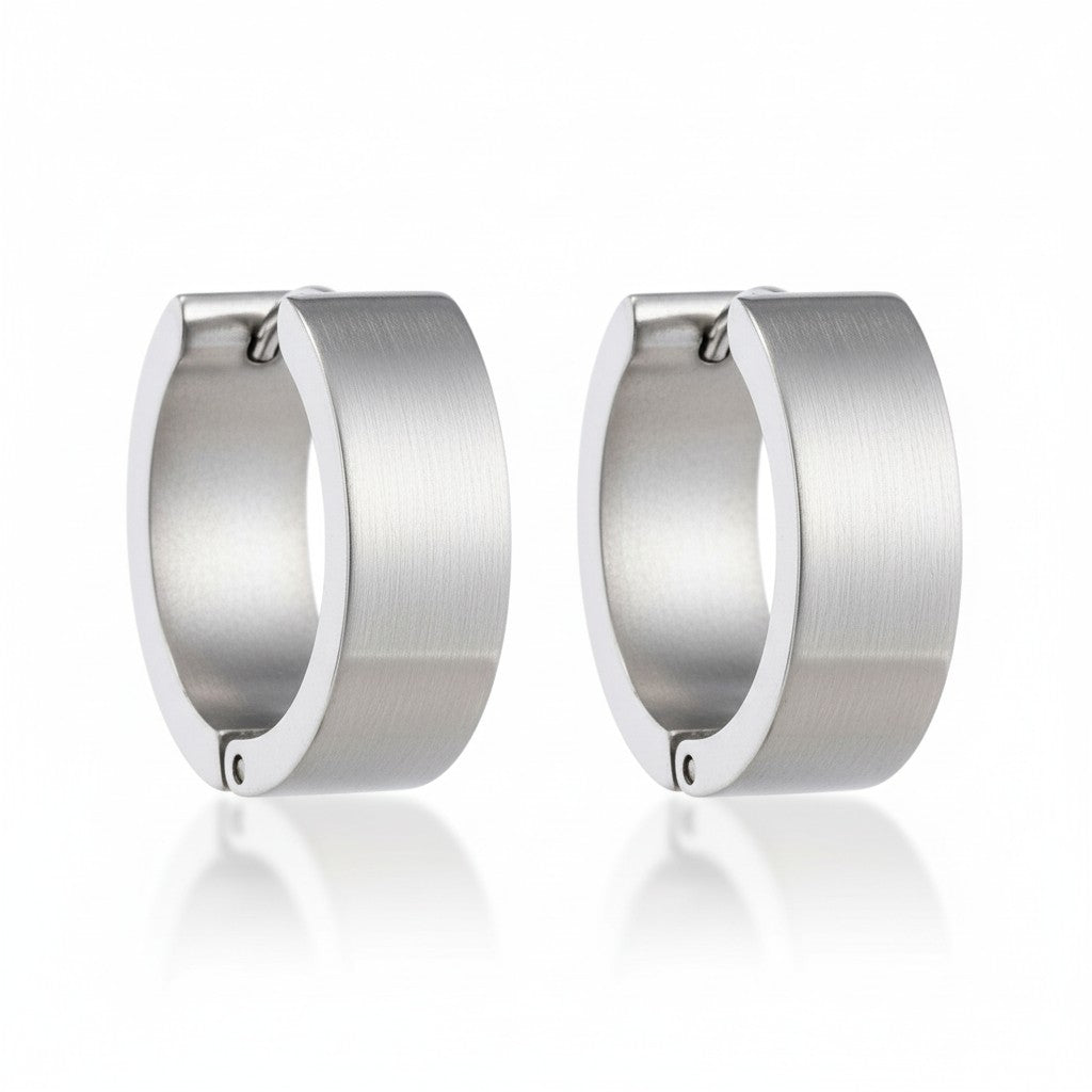 Boucles d'oreilles créoles 20 mm, acier inoxydable lisse et brillant, couleur argent, unisexe