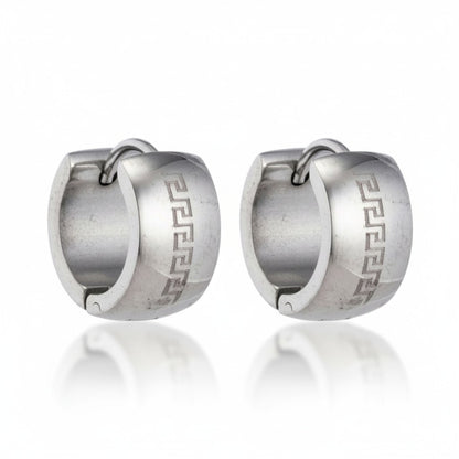 Earrings – 20mm Creoles Greek Motif Laser Cut Stainless Steel Silver Color Unisex