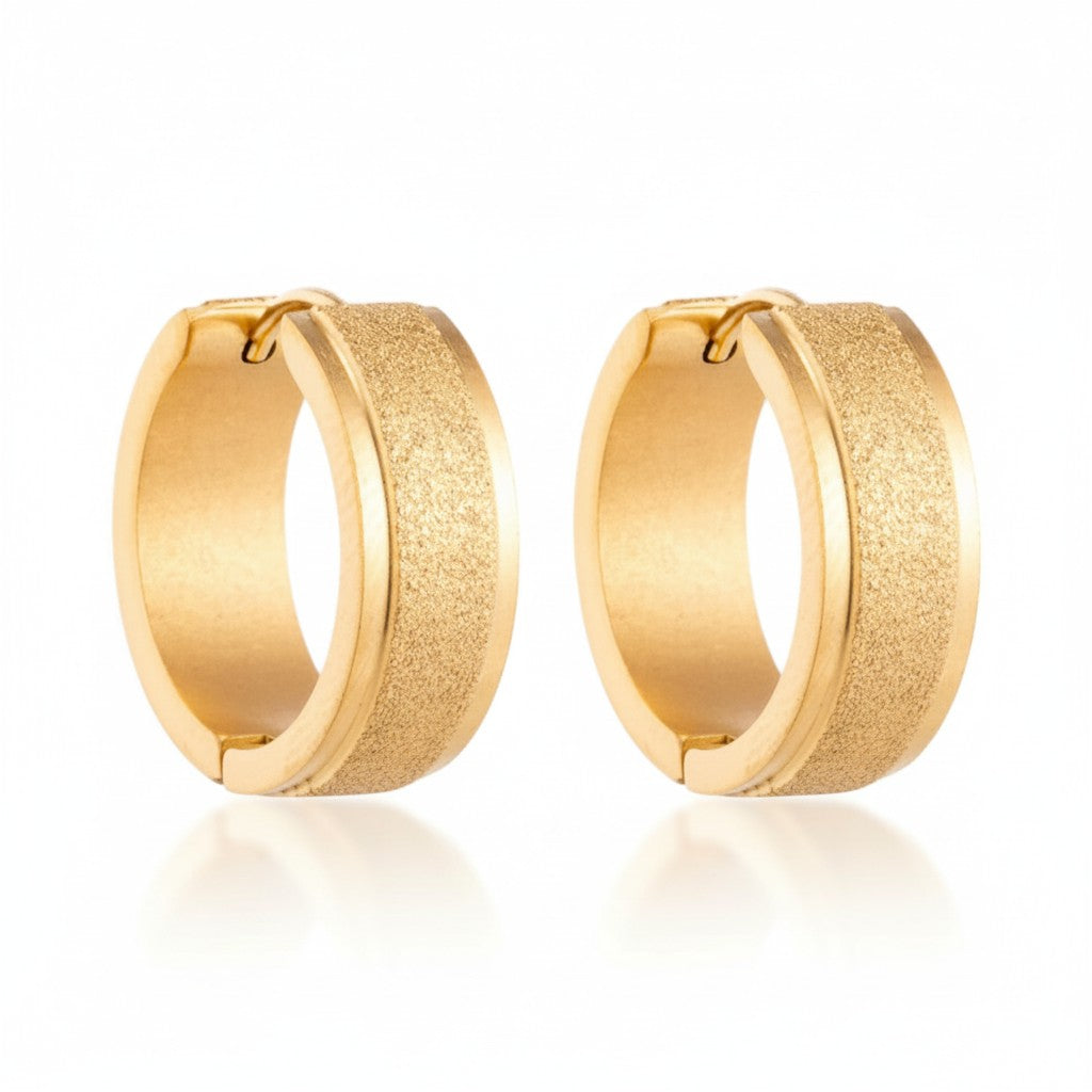 Earrings – 20mm Hoops Sandblasted Line Stainless Steel Gold Color Unisex