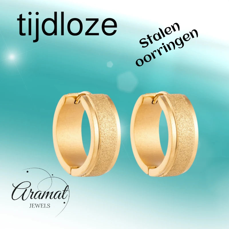 Earrings – 20mm Hoops Sandblasted Line Stainless Steel Gold Color Unisex