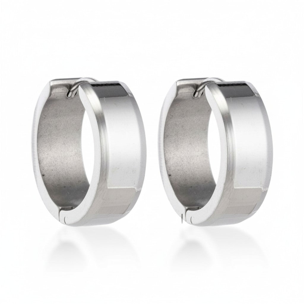Earrings – 20mm Hoop Earrings with Beveled Edge Stainless Steel Silver Color Unisex