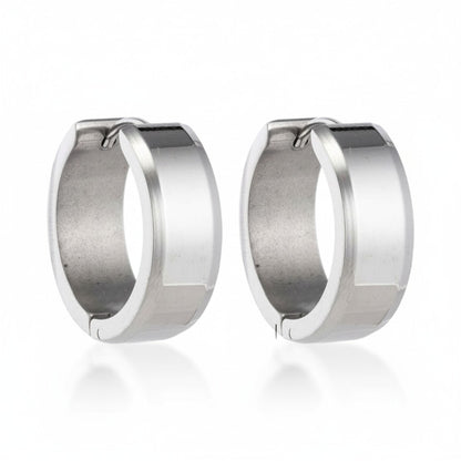 Earrings – 20mm Hoop Earrings with Beveled Edge Stainless Steel Silver Color Unisex