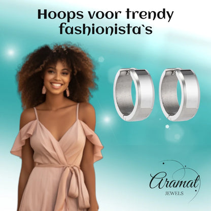 Earrings – 20mm Hoop Earrings with Beveled Edge Stainless Steel Silver Color Unisex