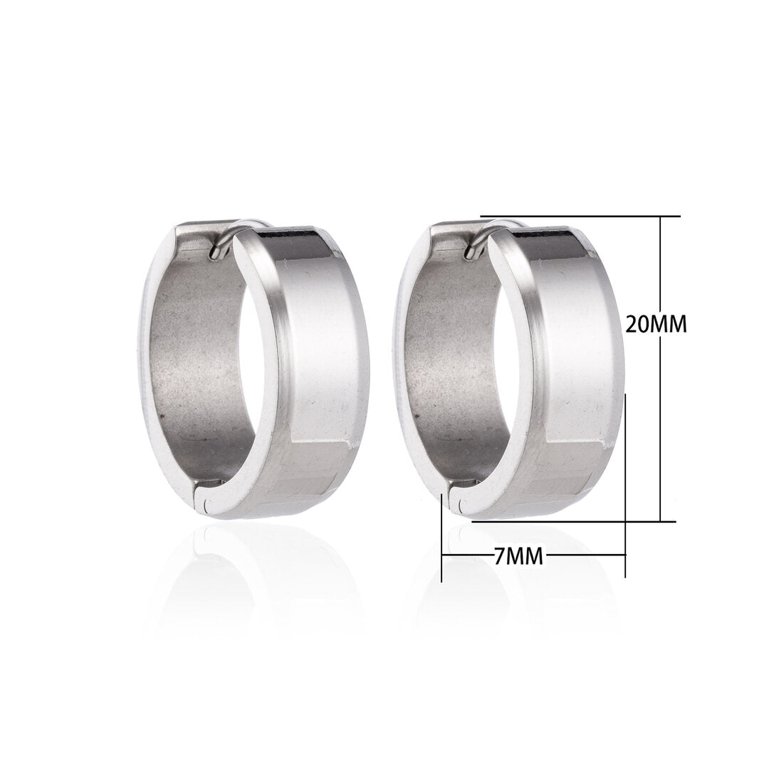 Earrings – 20mm Hoop Earrings with Beveled Edge Stainless Steel Silver Color Unisex