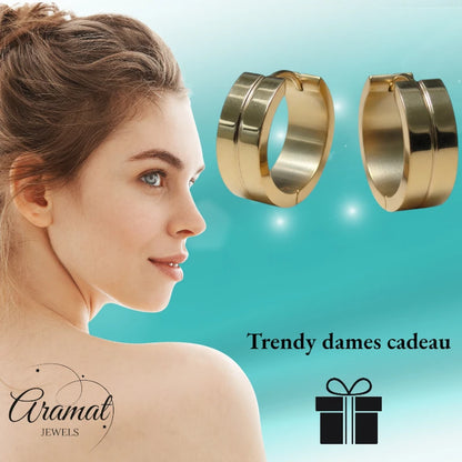 Earrings – 20mm Hoop Earrings with Narrow Line Stainless Steel Gold Color Unisex