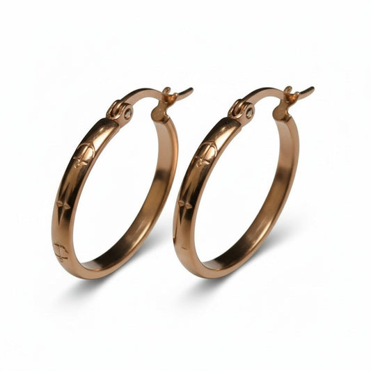 Earrings – 25mm Creole Anchor &amp; Star Motif Stainless Steel Rose Gold Color Women