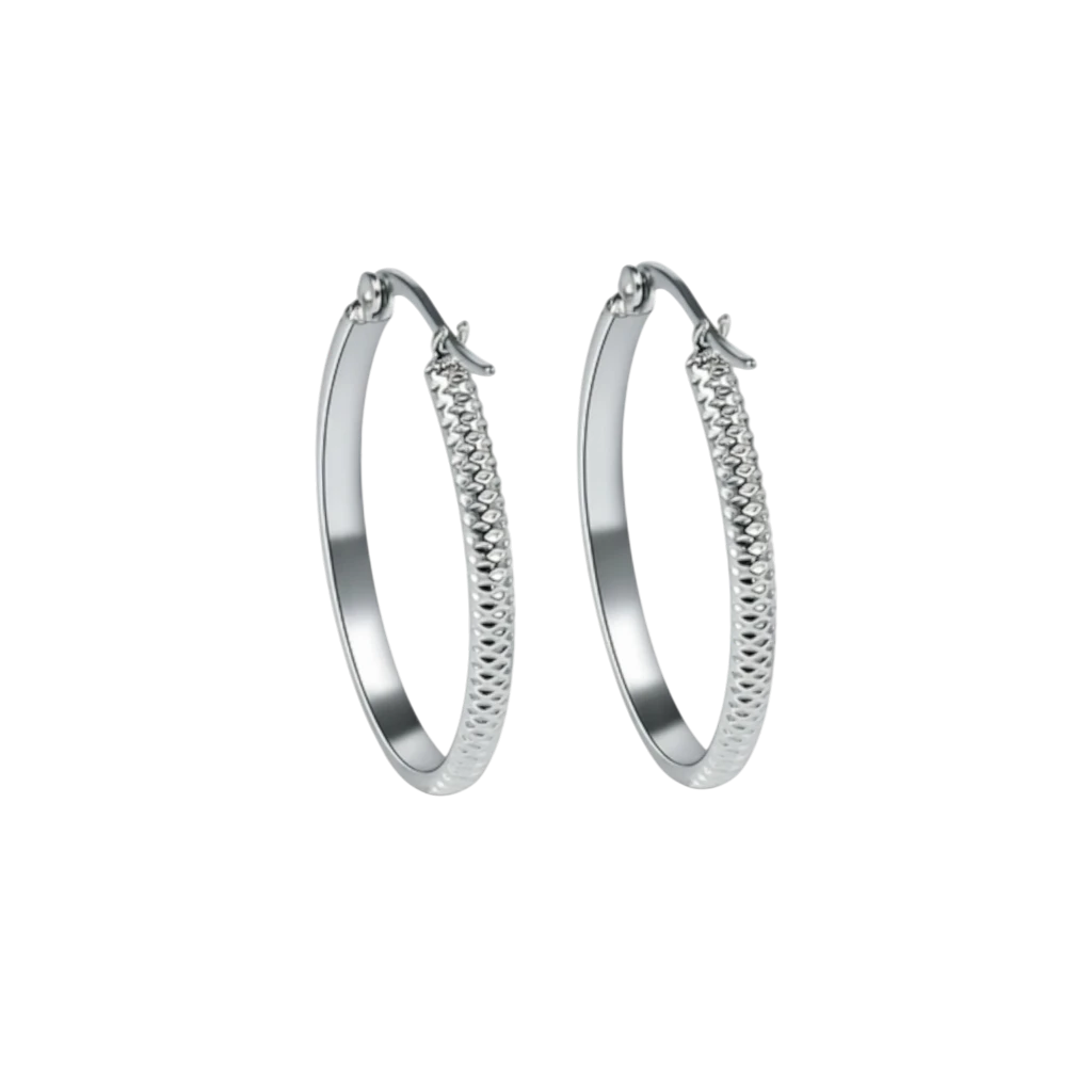 Earrings – 20mm Creole Dots Pattern Stainless Steel Silver Color Women