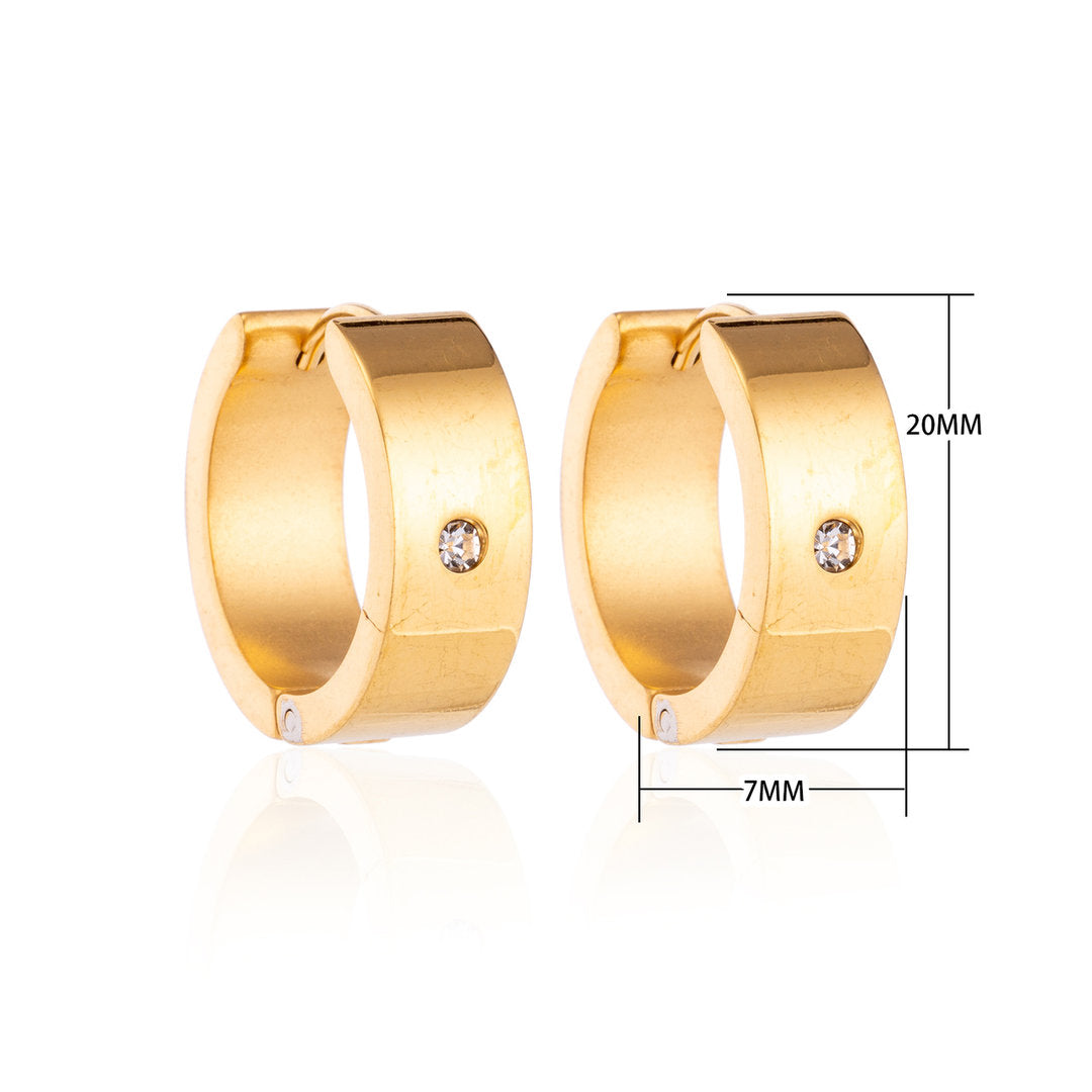 Earrings – 20mm Shiny Huggie Creole with Zirconia Stainless Steel Gold Color