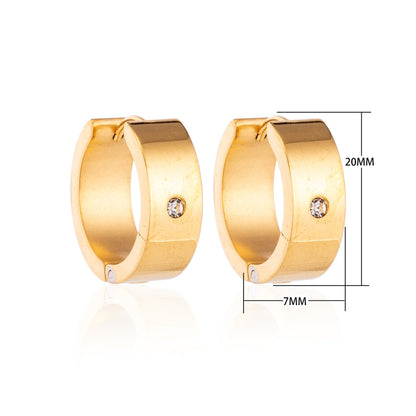 Earrings – 20mm Shiny Huggie Creole with Zirconia Stainless Steel Gold Color
