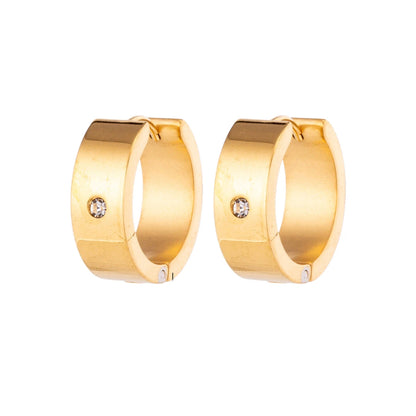 Earrings – 20mm Shiny Huggie Creole with Zirconia Stainless Steel Gold Color
