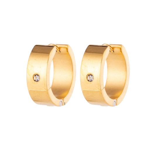 Earrings – 20mm Shiny Huggie Creole with Zirconia Stainless Steel Gold Color