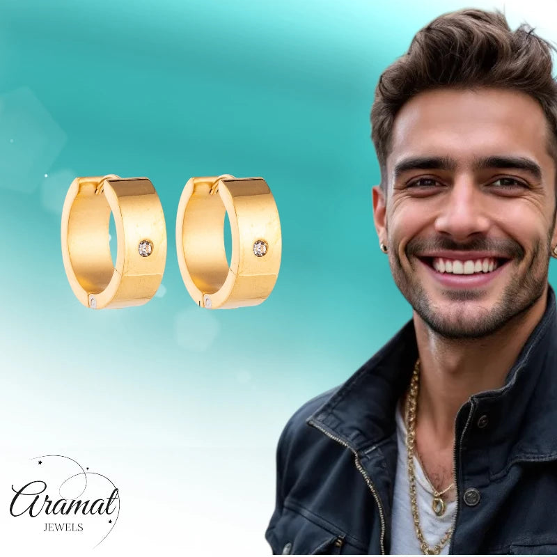 Earrings – 20mm Shiny Huggie Creole with Zirconia Stainless Steel Gold Color