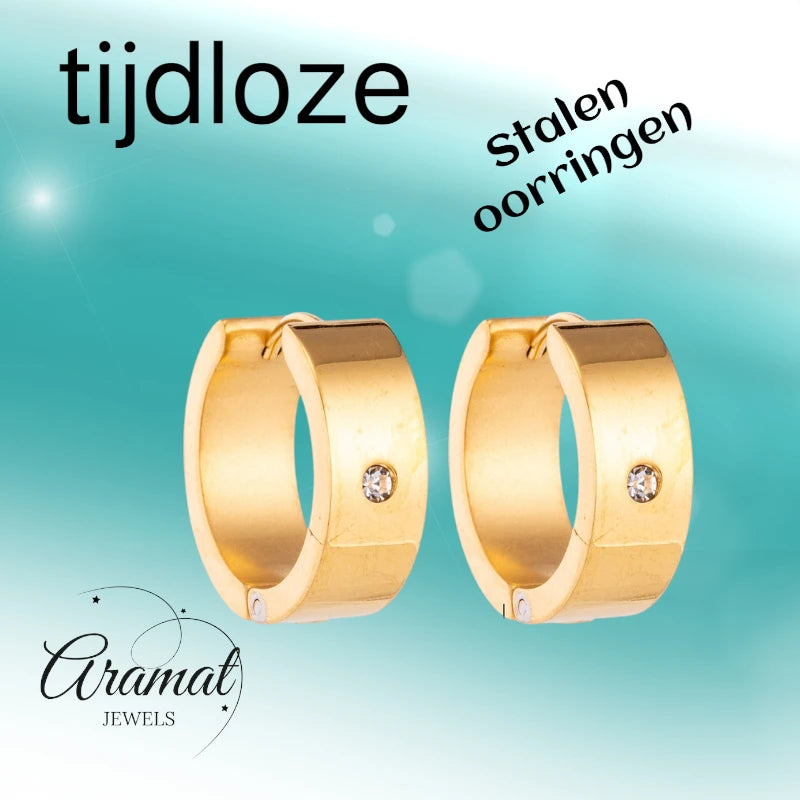 Earrings – 20mm Shiny Huggie Creole with Zirconia Stainless Steel Gold Color