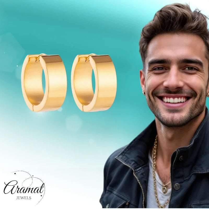 Stainless Steel Hoop Earrings Smooth Gold Color 20mm - Women