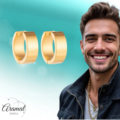 Stainless Steel Hoop Earrings Smooth Gold Color 20mm - Women