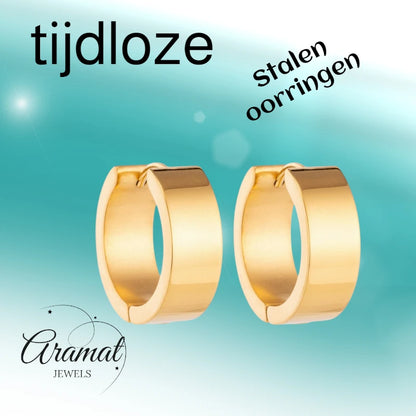 Stainless Steel Hoop Earrings Smooth Gold Color 20mm - Women