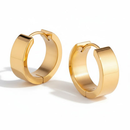 Stainless Steel Hoop Earrings Smooth Gold Color 20mm - Women