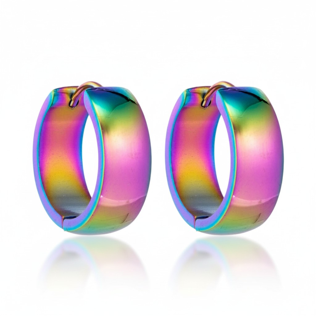 Stainless Steel Huggie Earrings Smooth Rainbow Color 20mm - Unisex